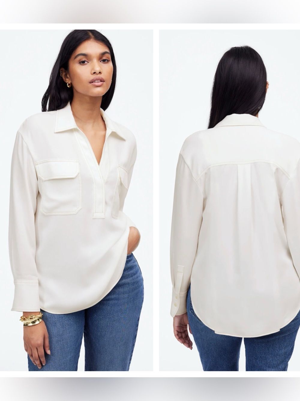 Madewell contrast stitch popover shirt. NWT.
